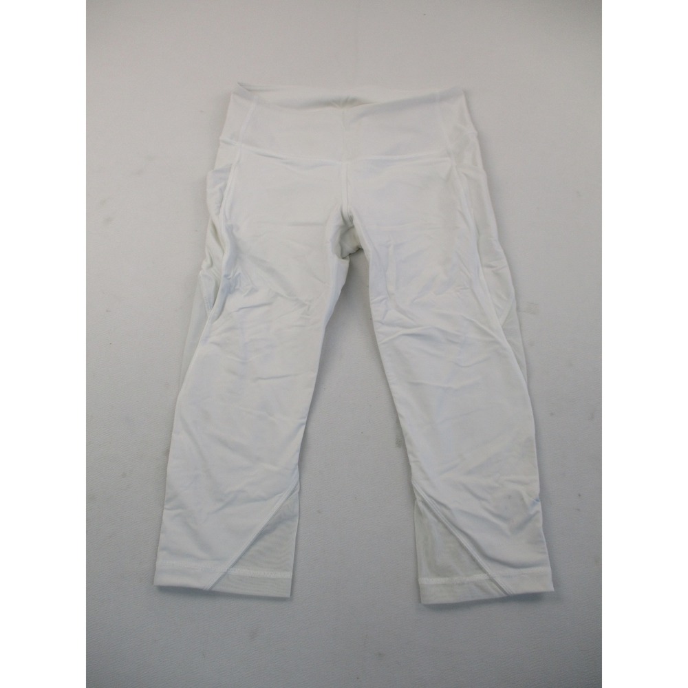 Lululemon Leggings Womens 6 White Crop Mesh Panel Side Pockets High Rise Yoga